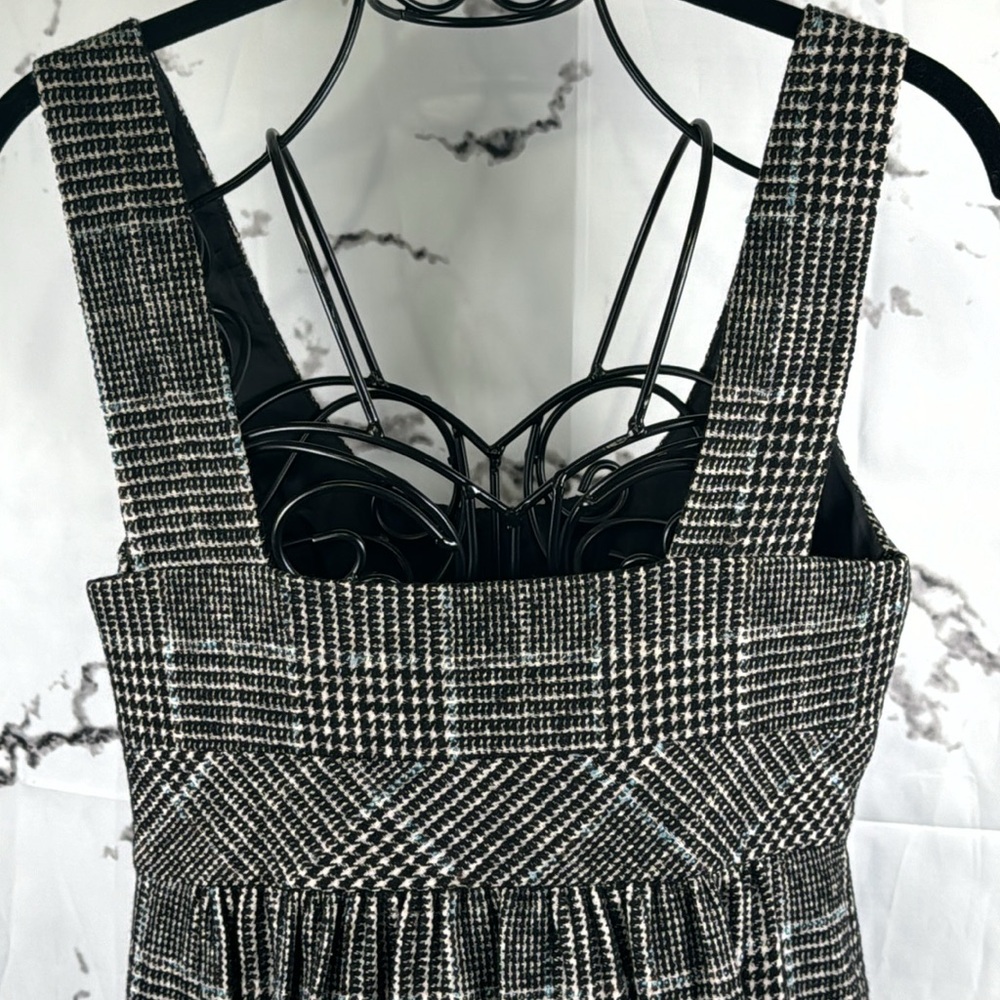 Zara Basic Plaid Jumper Houndstooth Wool Blend Midi Shift School Girl Academia - Picture 9 of 11